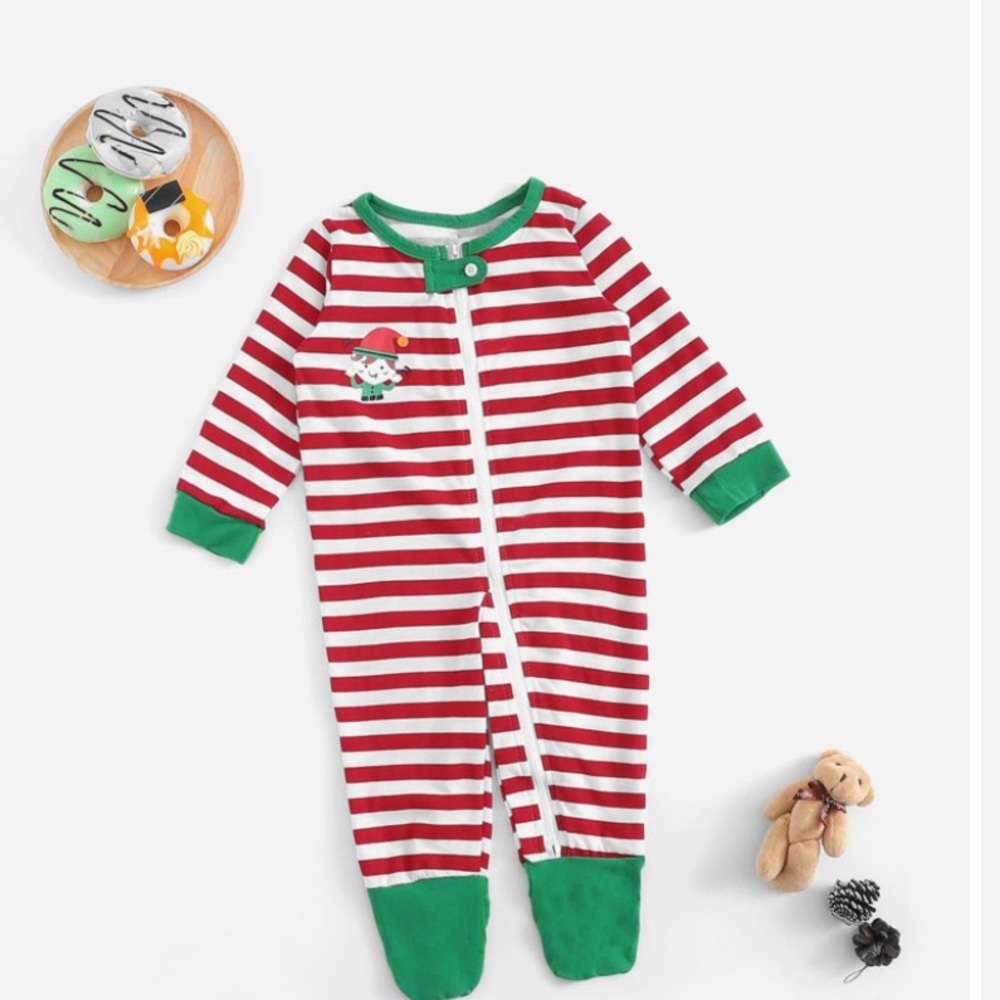 Christmas Toddler  Zip Front Striped Jumpsuit
